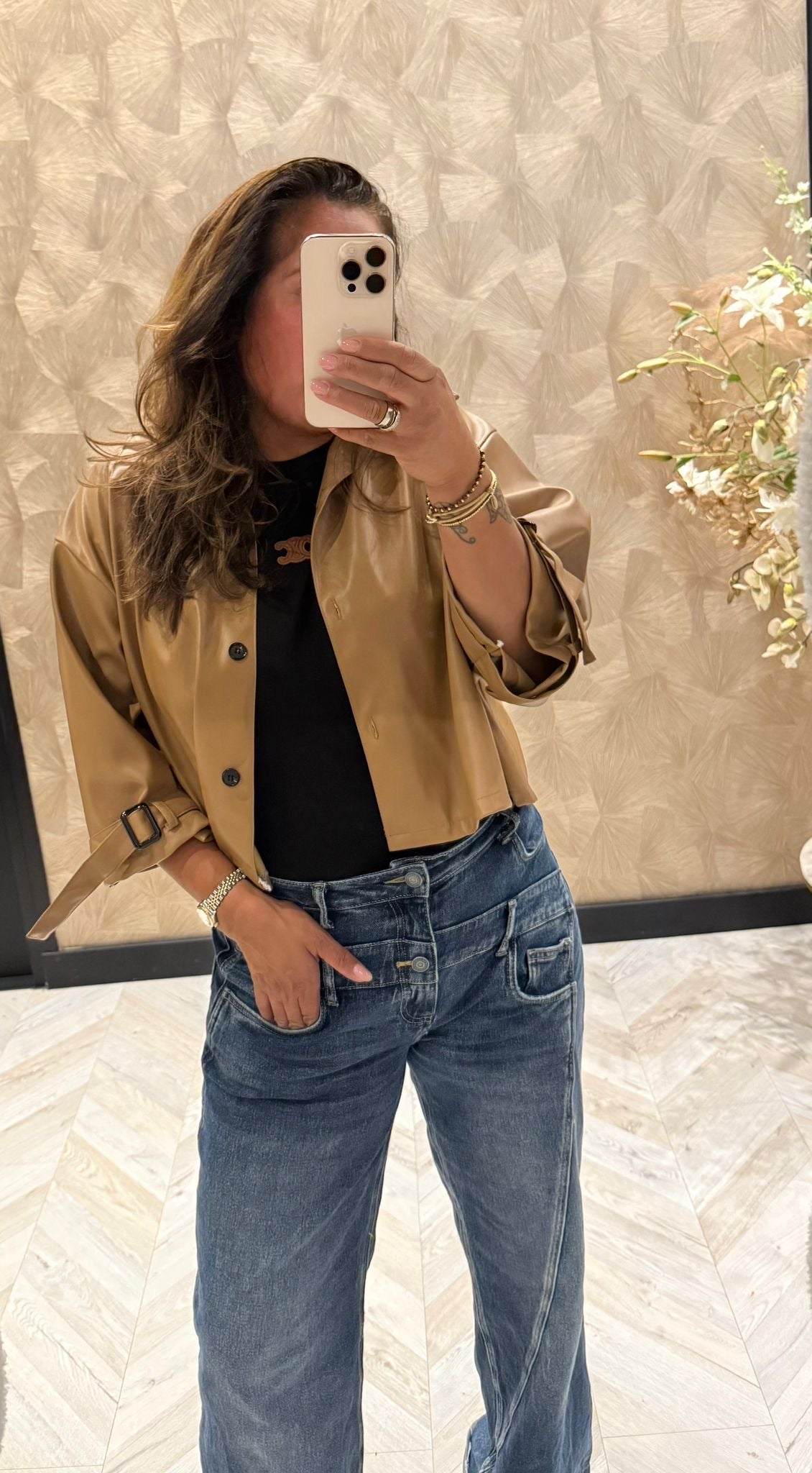 Gea camel leather look trenchcoat