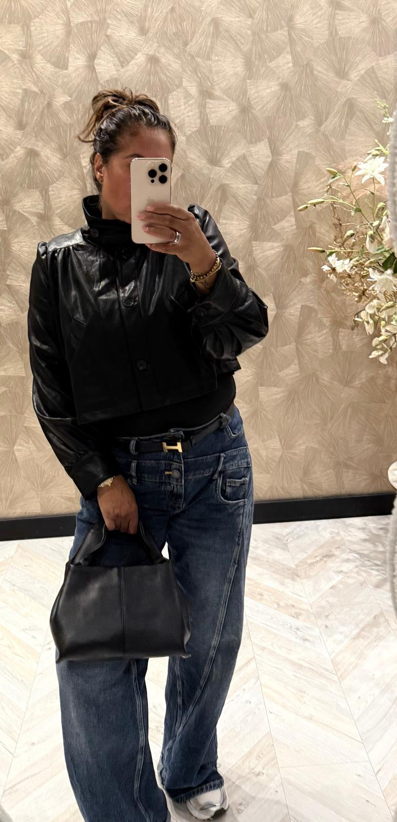 Renate zwarte leather look jas