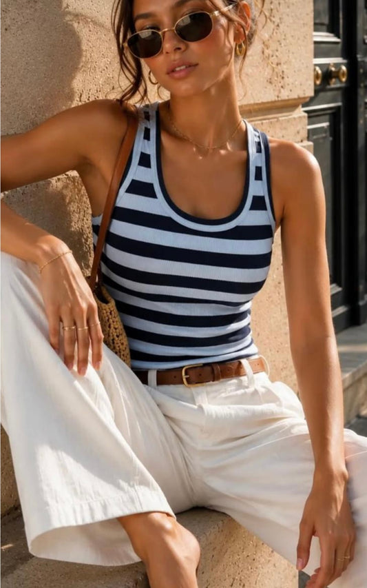 Lily top stripe blauw