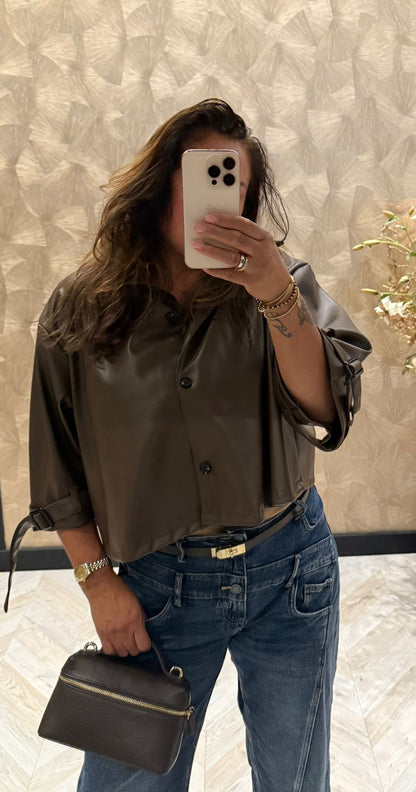 Gea bruine leather look trenchcoat