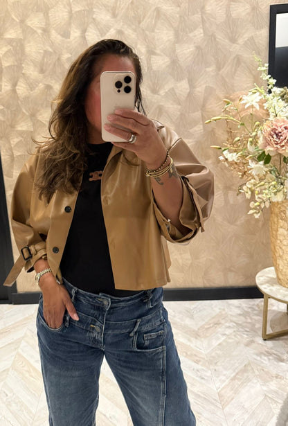 Gea camel leather look trenchcoat