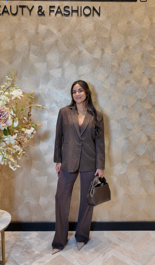 Queensheart wide leg jeans bruin steentjes