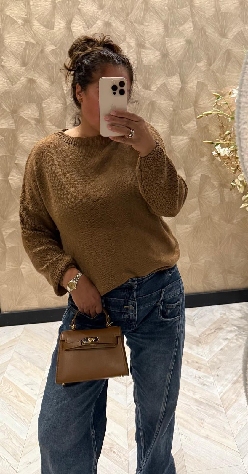 Rianne echt leren tas cognac