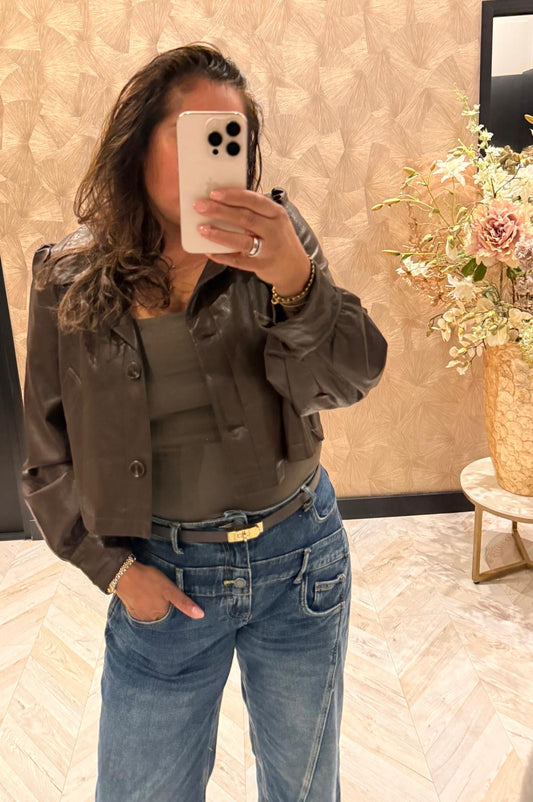 Renate bruine leather look jas