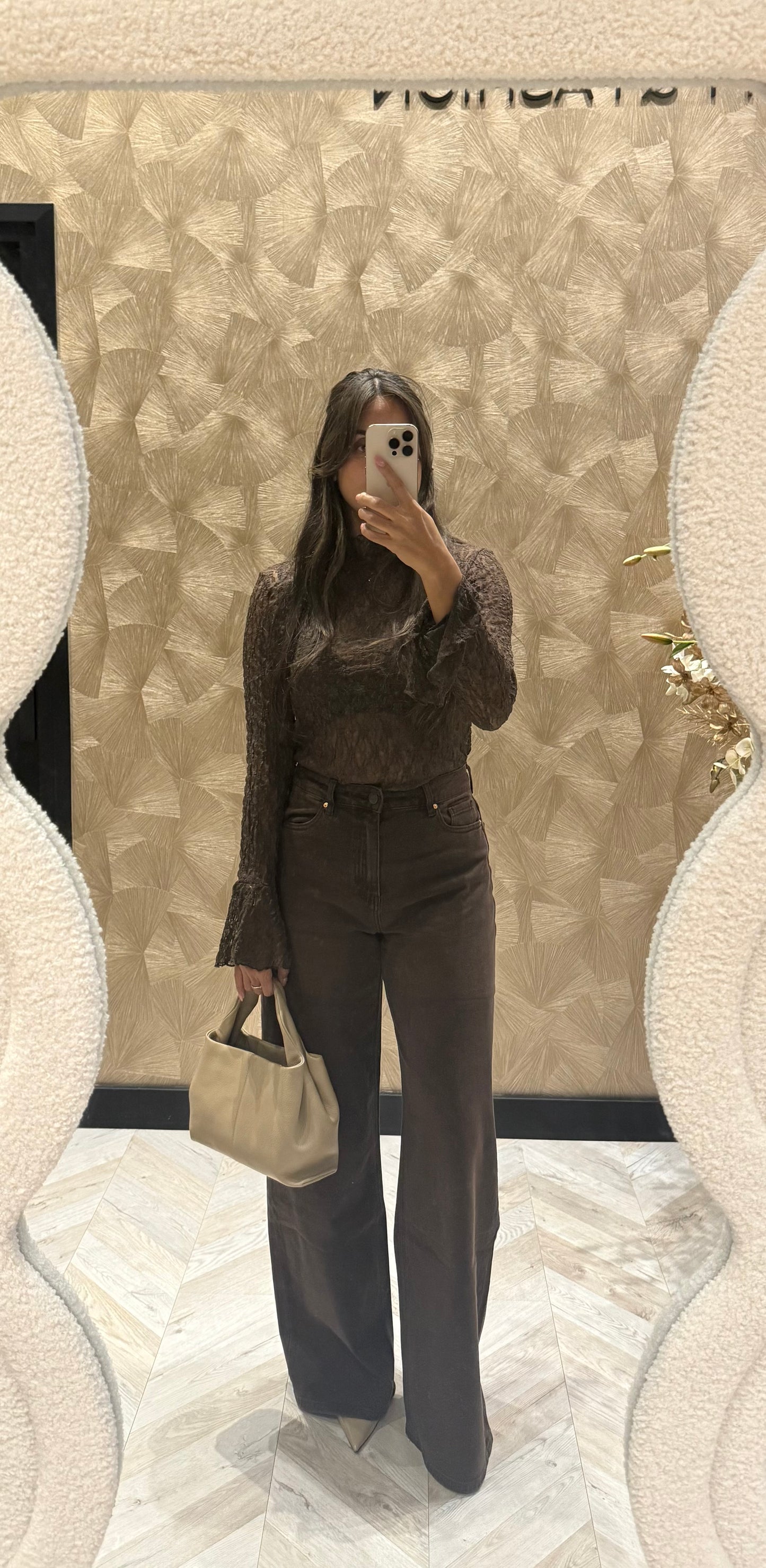 Ambika kanten top bruin