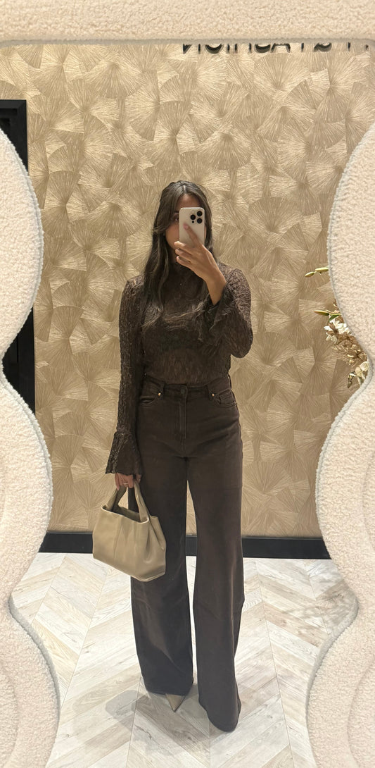 Ambika kanten top bruin