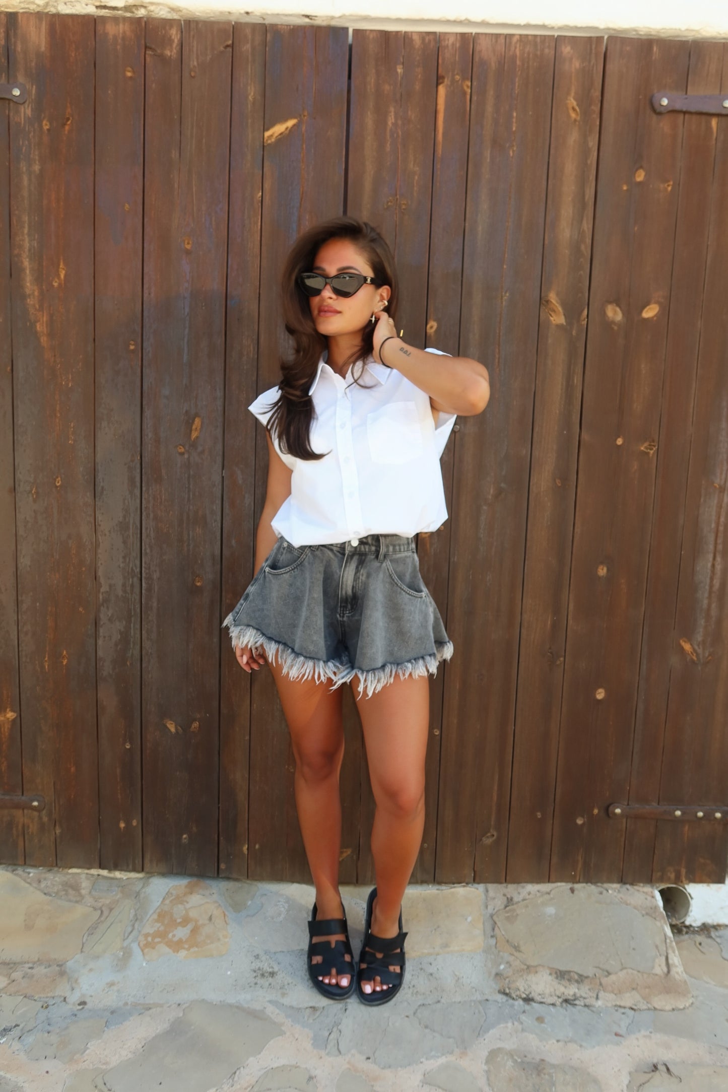 Denim short grijs / zwart
