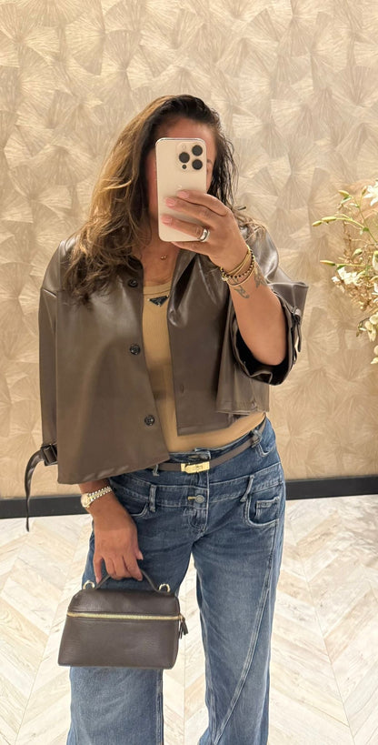 Gea bruine leather look trenchcoat