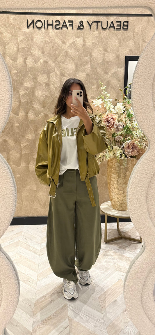 Rox Leather jacket olive green