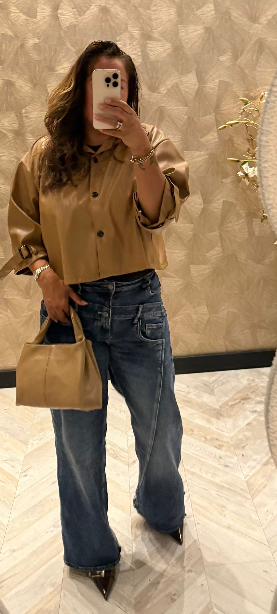 Gea camel leather look trenchcoat