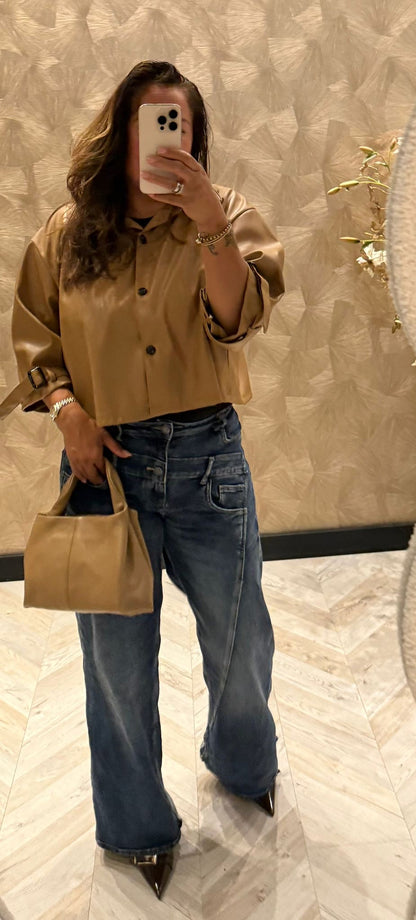 Gea camel leather look trenchcoat