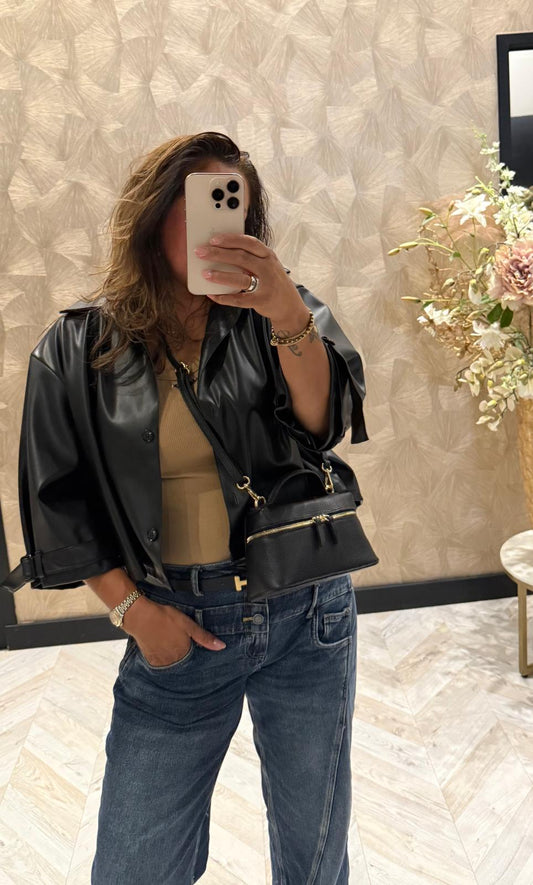 Gea zwarte leather look trenchcoat