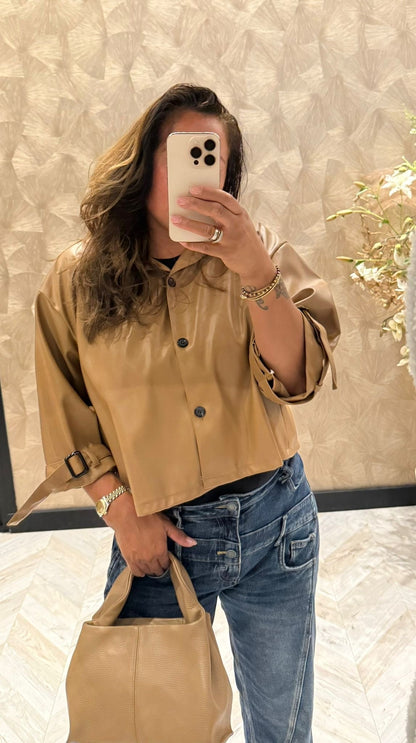 Gea camel leather look trenchcoat