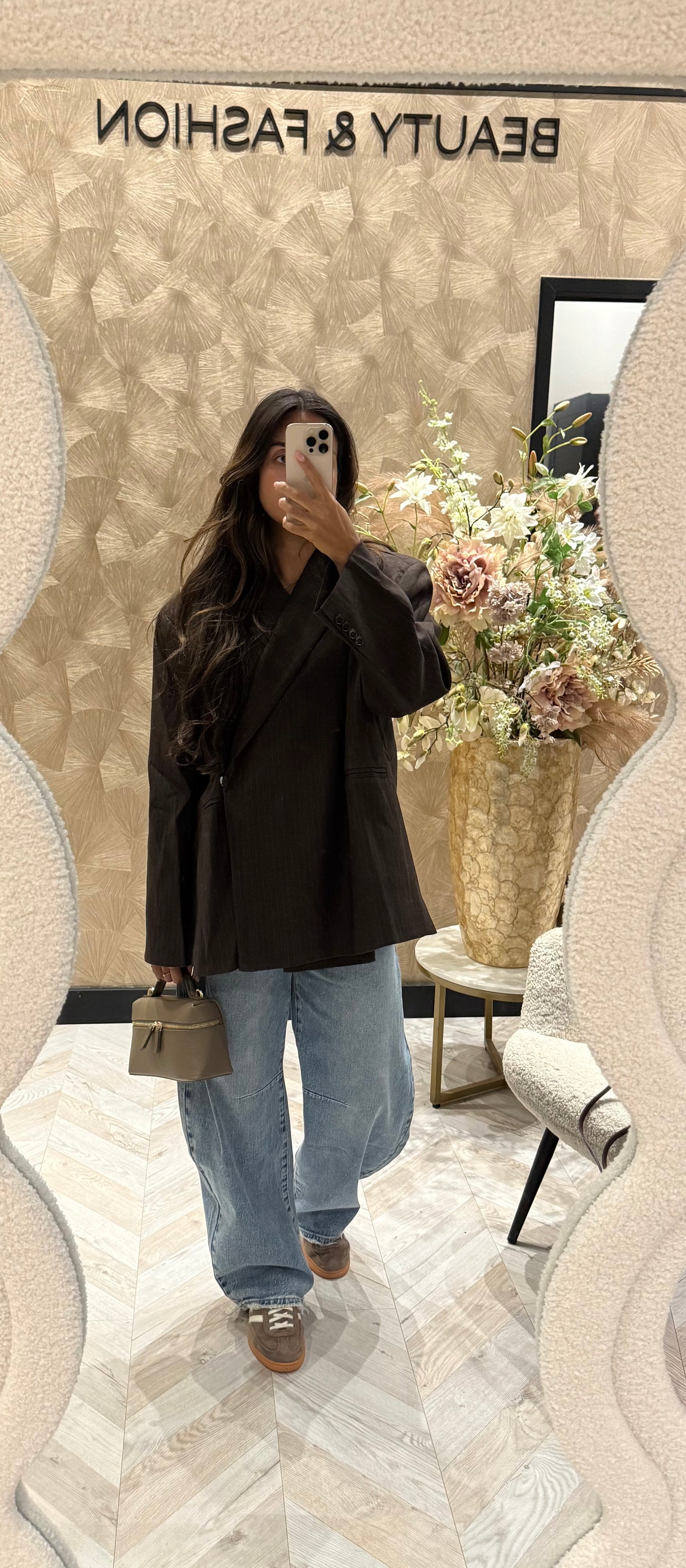 Ambika oversized brown blazer krijtstreep