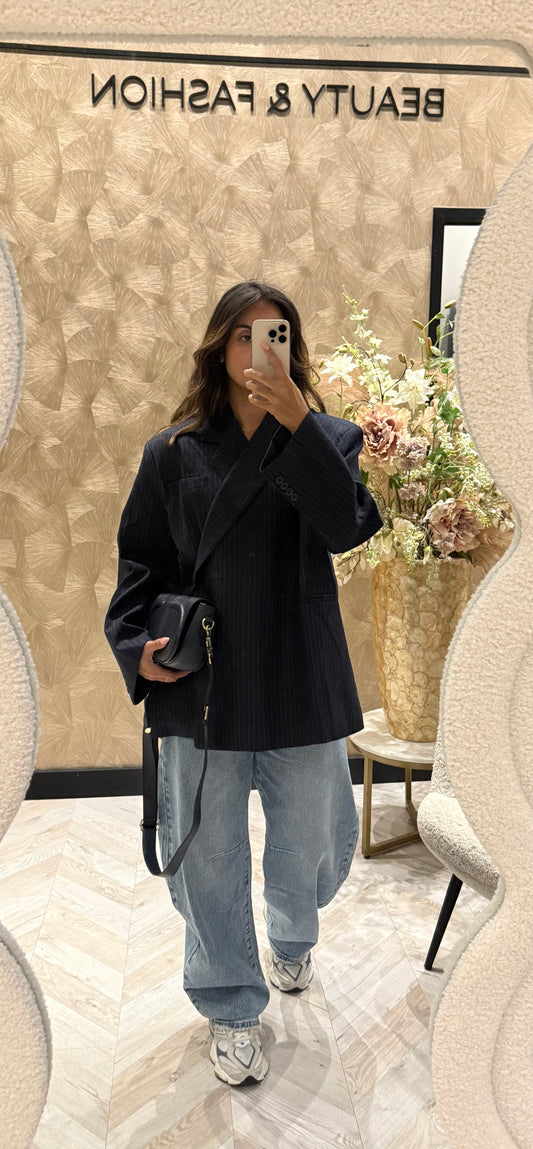 Ambika oversized blazer navy krijtstreep