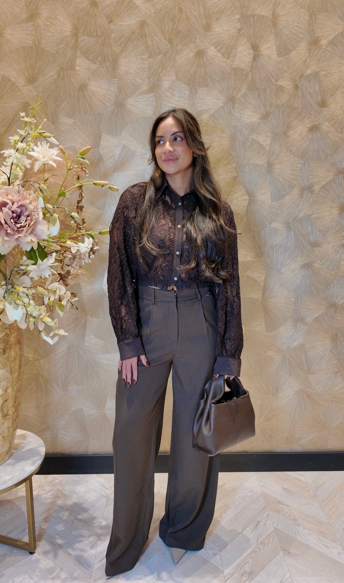 Noëlle blouse kant bruin