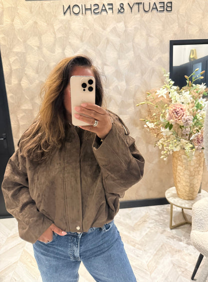 Chimmy Bomber Brown Suedine