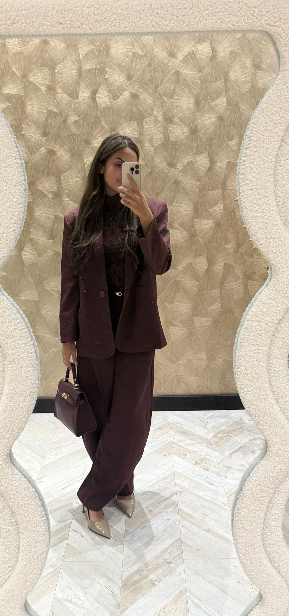 India burgundy blazer met strass steentjes