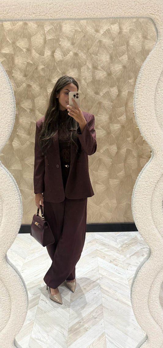 India burgundy blazer met strass steentjes