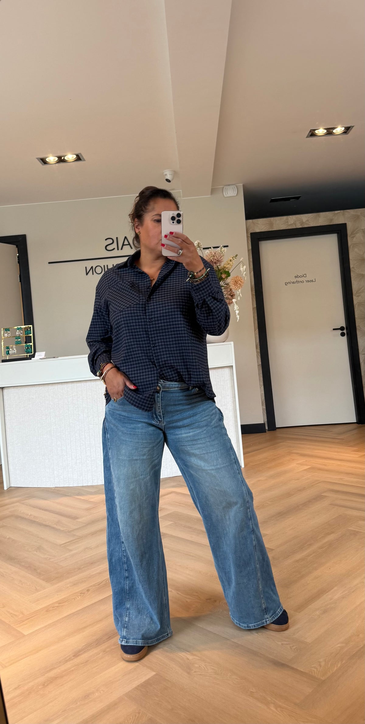 Julia ruit blouse  navy
