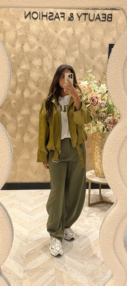 Rox Leather jacket olive green