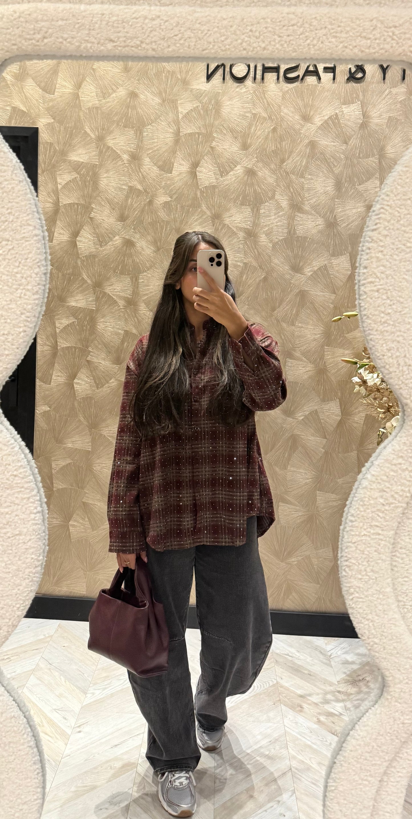 Shirley blouse ruit bordeau