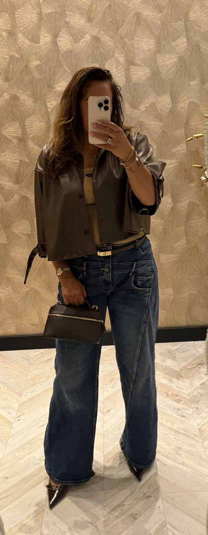 Gea bruine leather look trenchcoat