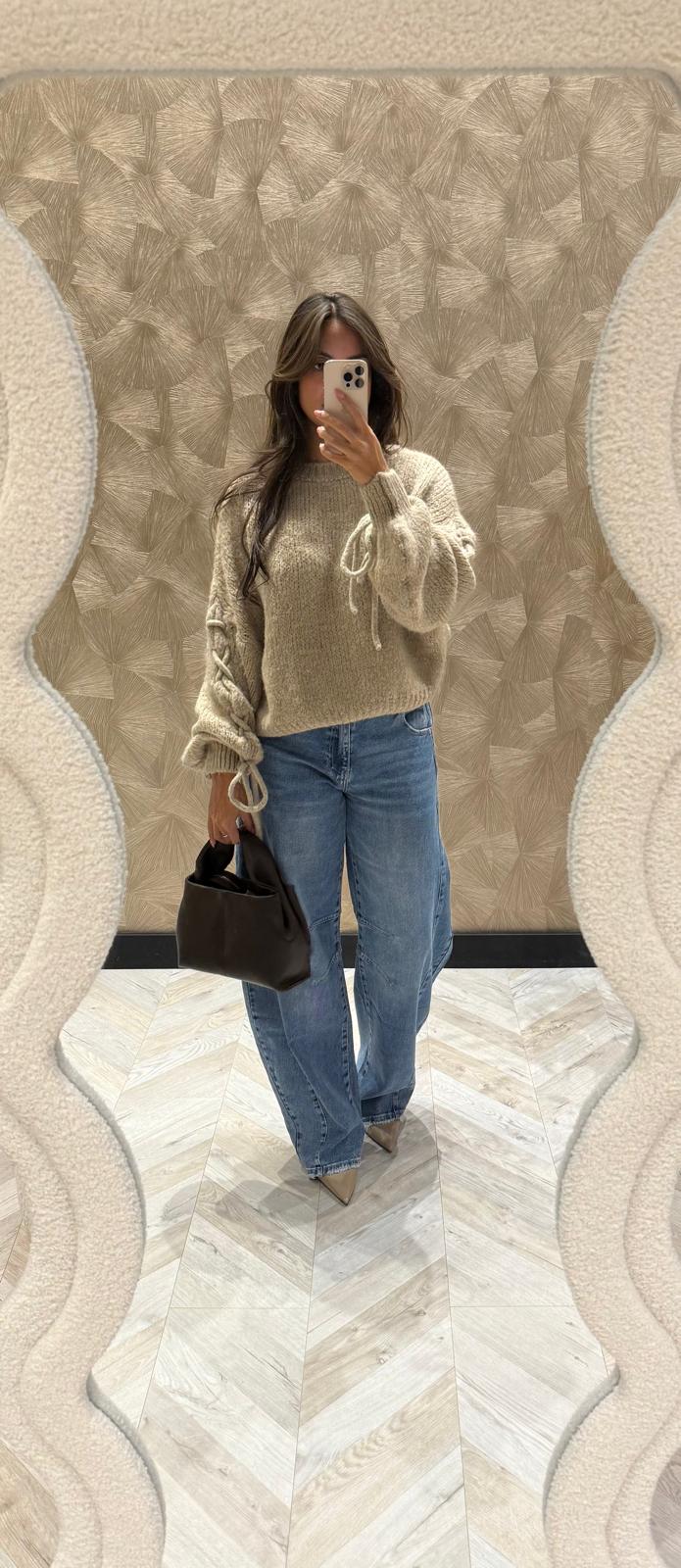 Britney beige trui met lurex draad