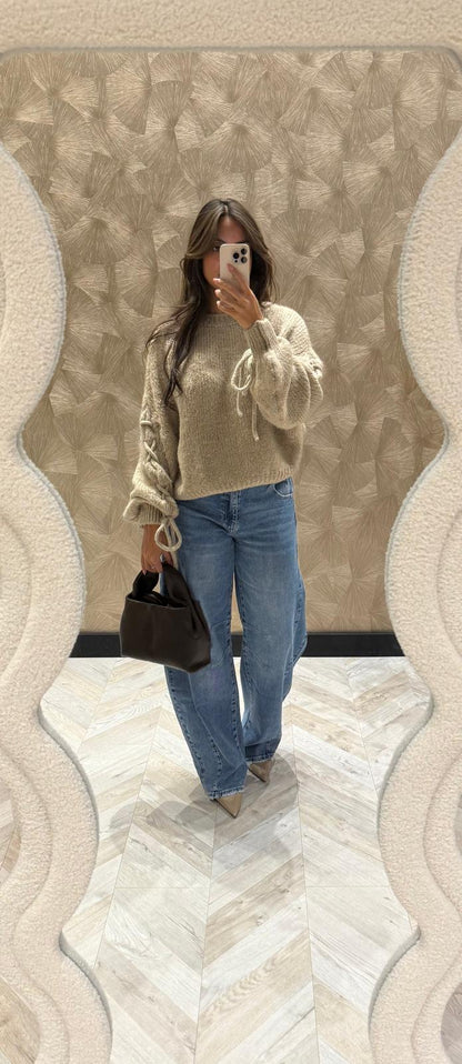 Britney beige trui met lurex draad