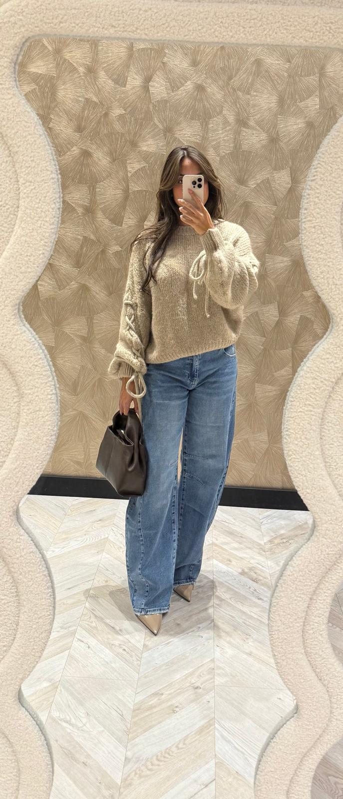 Britney beige trui met lurex draad