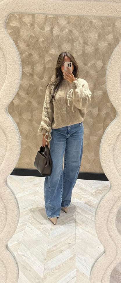 Britney beige trui met lurex draad