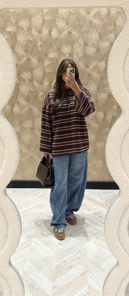 Rox bruine polo met strepen