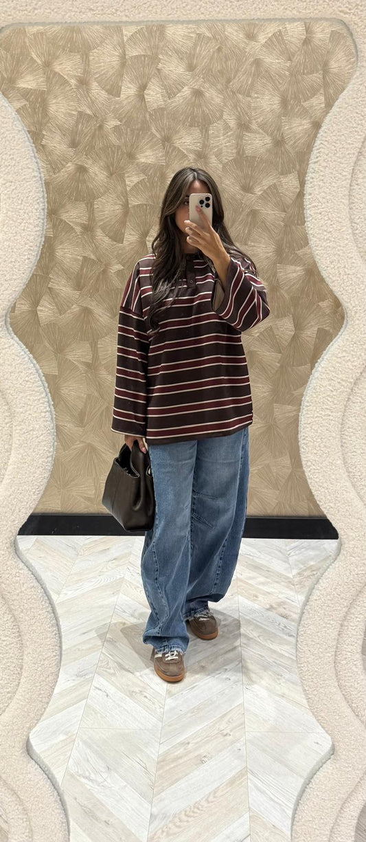 Rox bruine polo met strepen